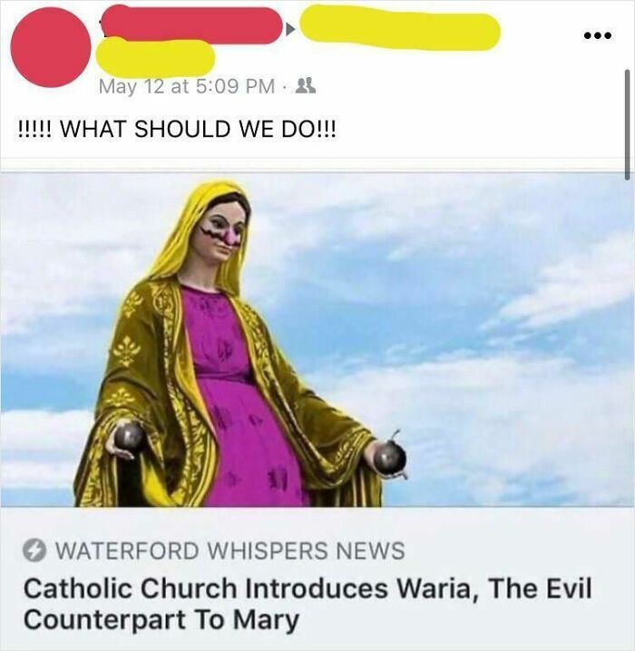 A humorous image showing a statue of Wario as a counterpart to Mary, illustrating funny internet fails by elderly people.