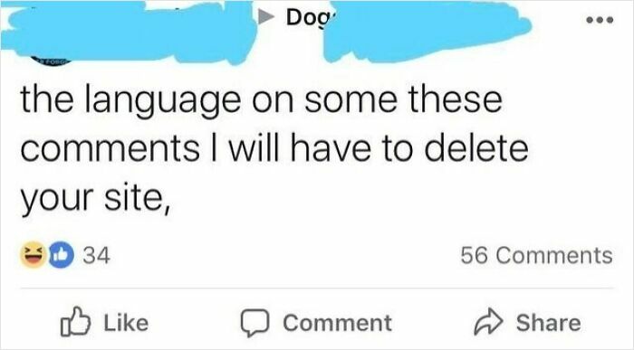 Elderly people and hilarious internet mistakes, a Facebook comment threatening to delete a site due to language.