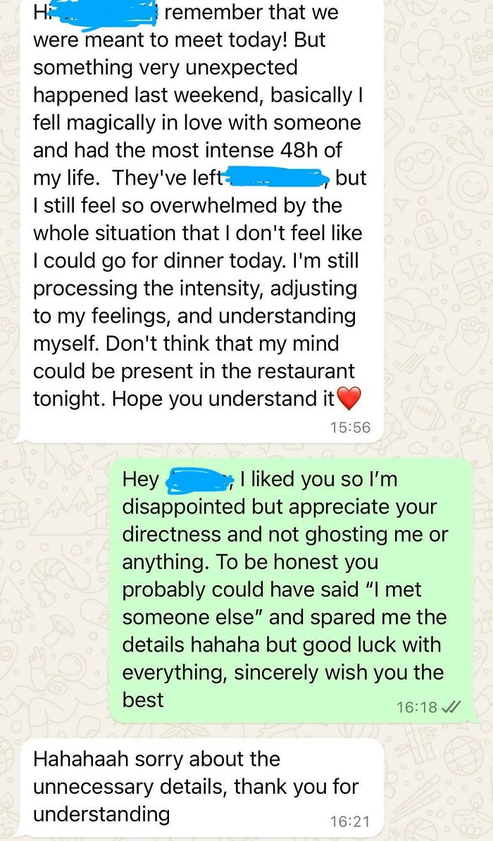 A screenshot of a dating text conversation that is so bad it might convince you to stay single, showing a date cancellation.
