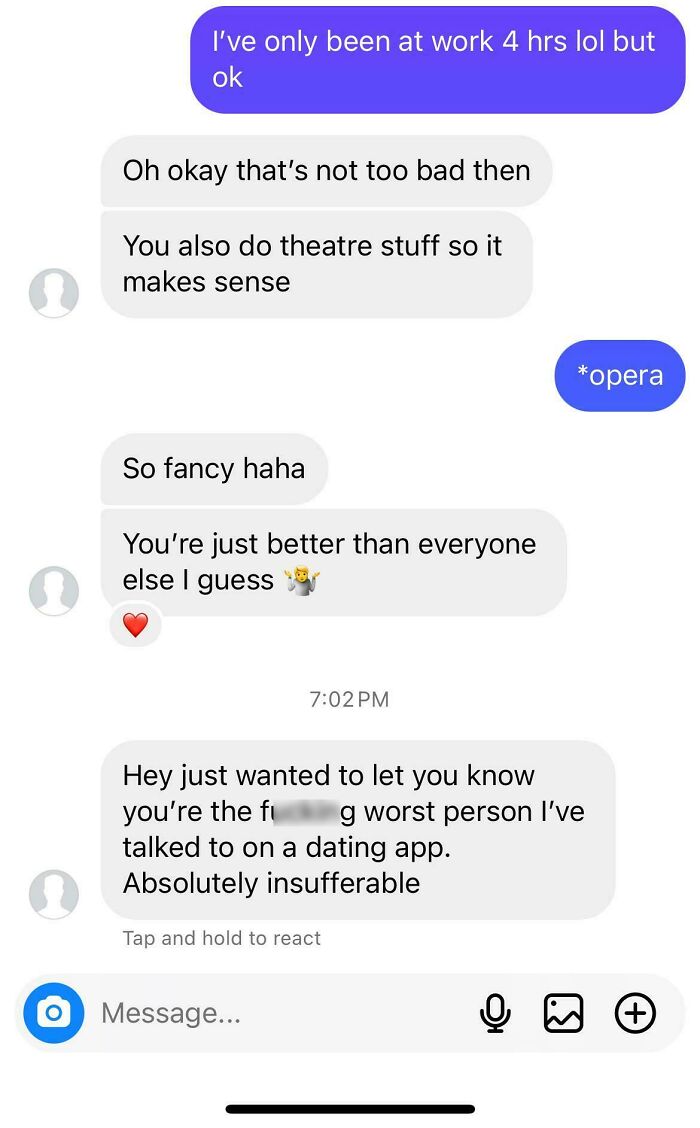 A screenshot of bad dating texts where the other person suddenly becomes extremely insulting.