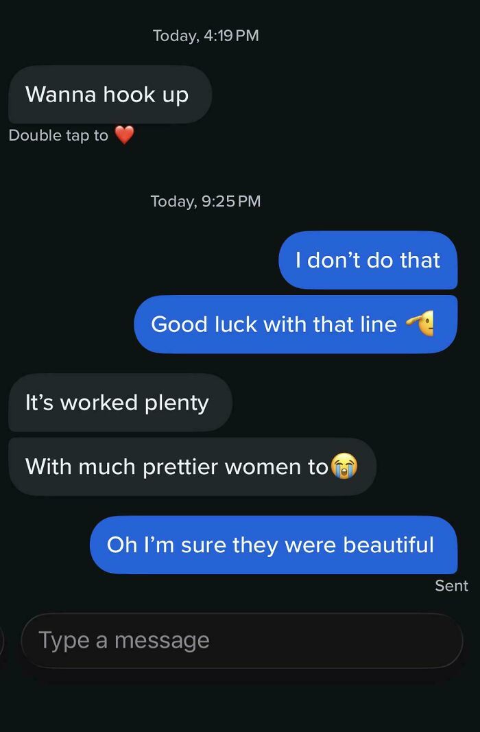 A screenshot of bad dating texts with a user bragging about hooking up with prettier women, encouraging staying single.