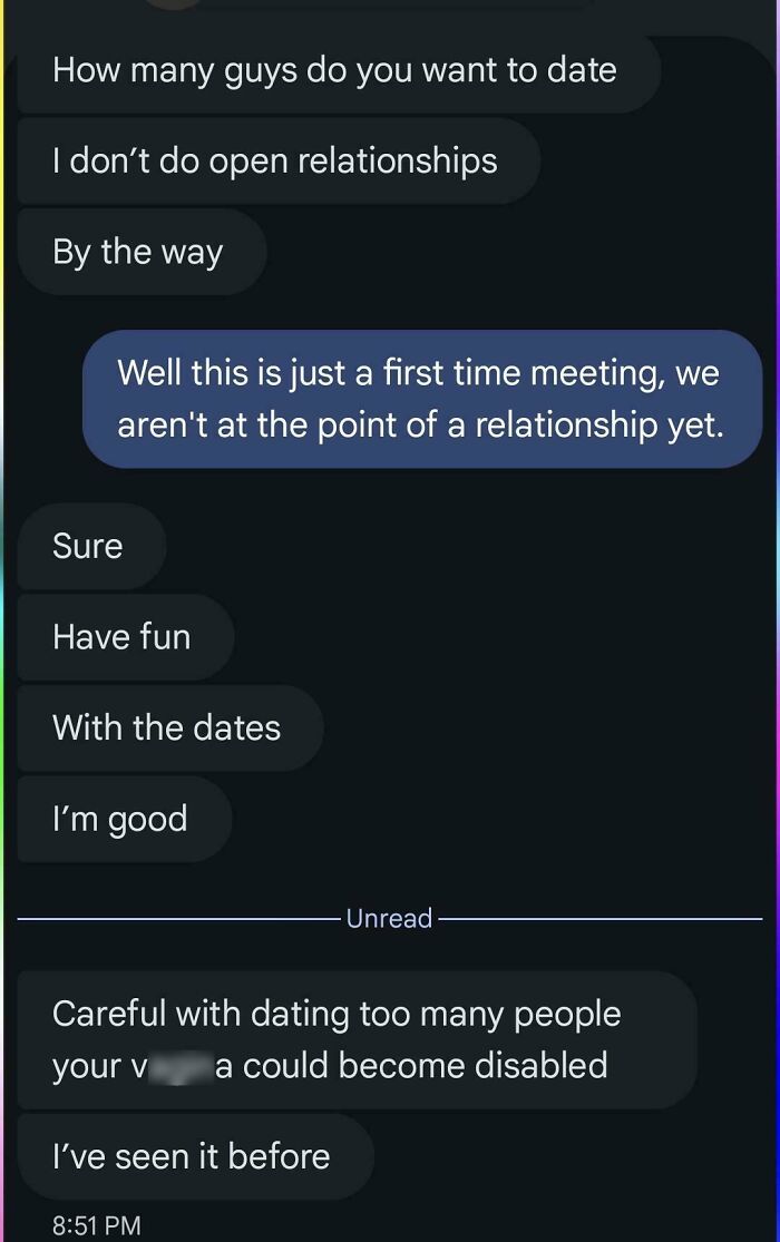 A screenshot of a conversation with cringe dating texts that might make you stay single.