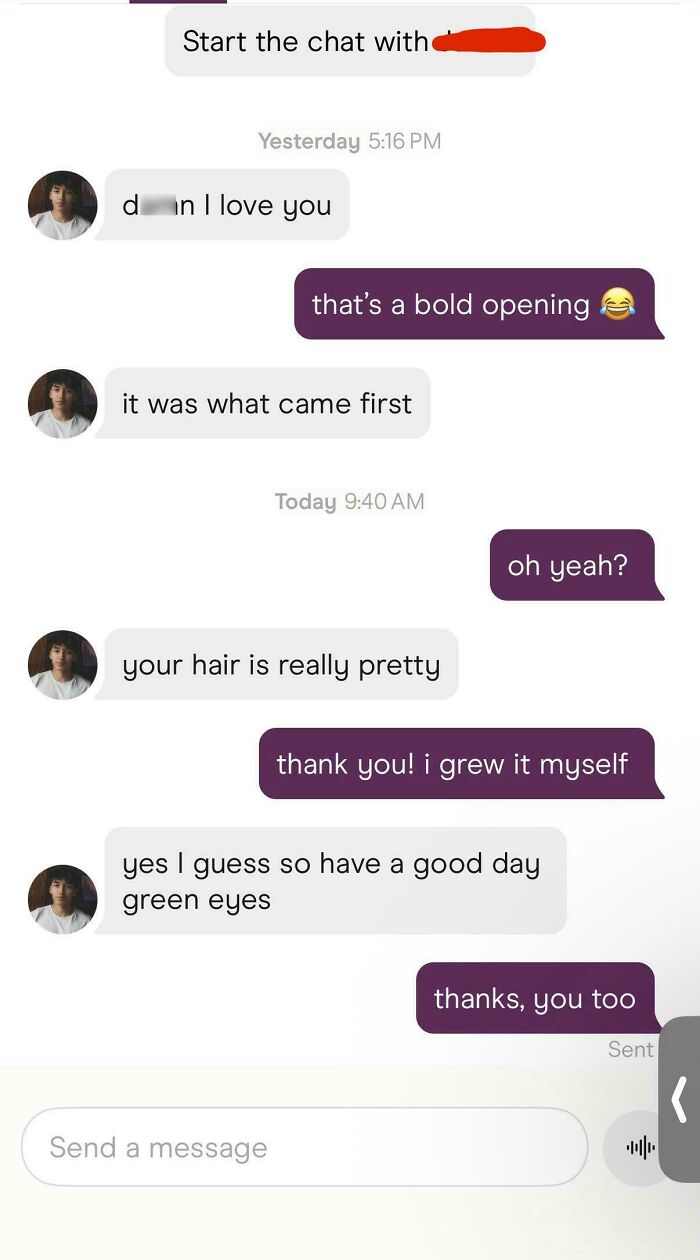A screenshot of a conversation showing cringe dating texts that might make you stay single.