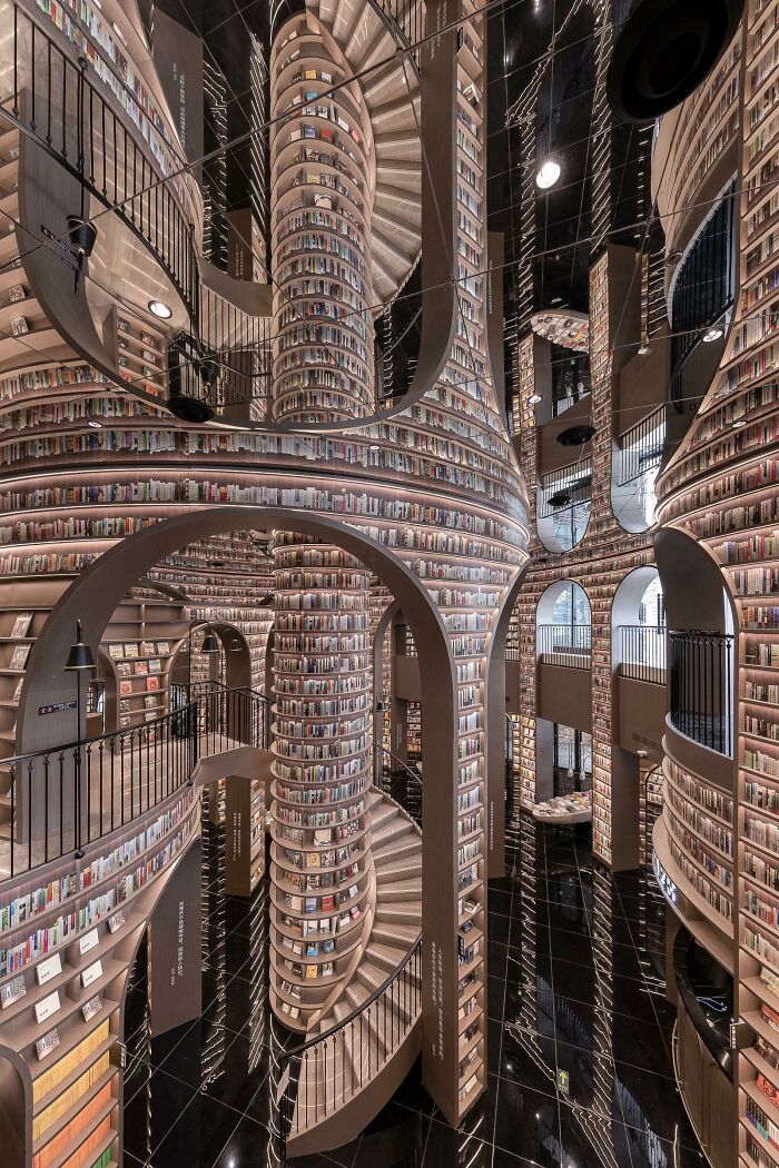 An architectural marvel of a bookstore, showcasing a genius idea for a unique retail space.