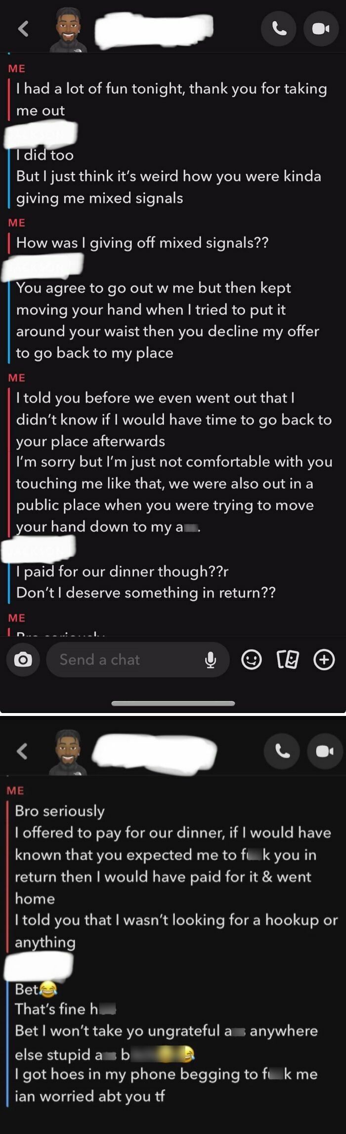 A screenshot of a bad dating text conversation that might convince you to stay single, showing an argument.