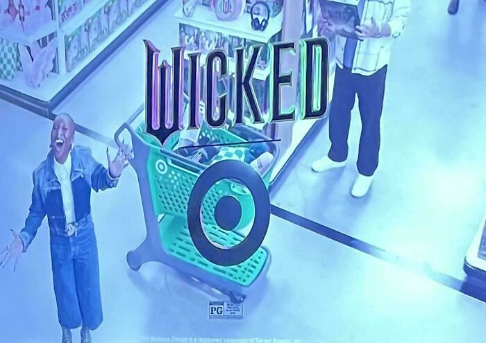 A person screaming next to a green shopping cart with the word WICKED above it, part of the commercials people can't stand.