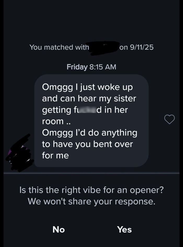 A screenshot of a dating text with a highly explicit opening line, showcasing bad dating texts that might make one stay single.