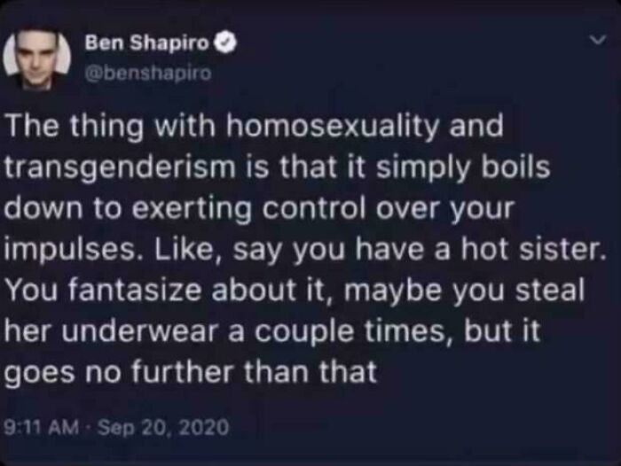 Screenshot of a Ben Shapiro tweet about unhinged things people shared.