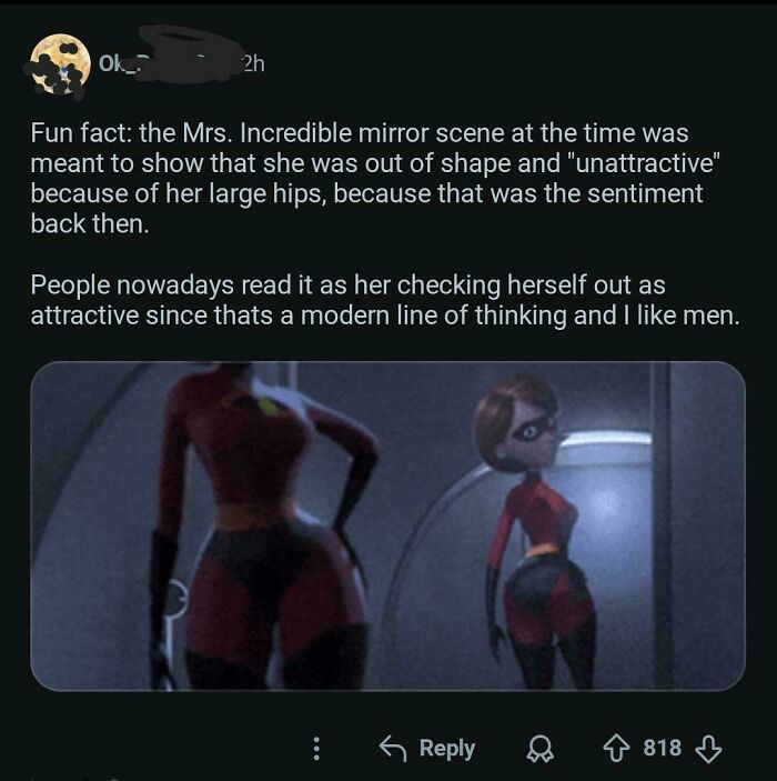 An image of unhinged social media post about Mrs. Incredible's design and changing perceptions.
