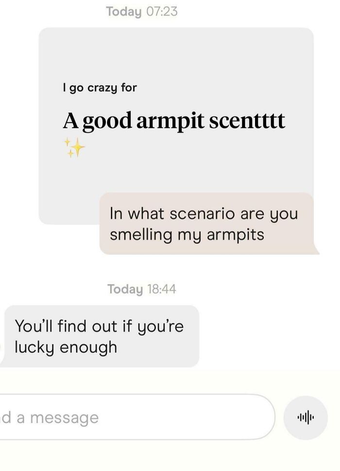 Screenshot of bad dating texts, an uncomfortable exchange about armpit scent.