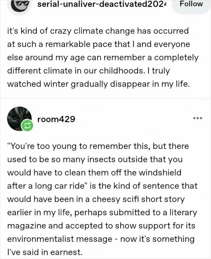 A Tumblr post discusses the rapid pace of climate change and disappearing winters, generating internet chaos.