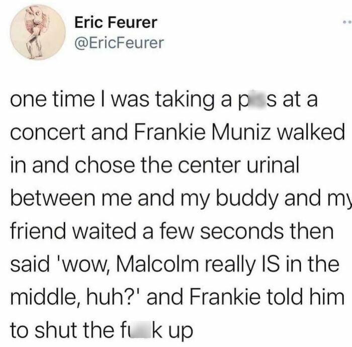 Hilariously embarrassing screenshots capture a concert story where Frankie Muniz got busted for lying in a funny exchange.