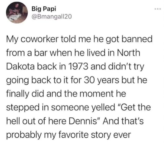 A hilariously embarrassing screenshot of a coworker getting busted for lying after being banned from a bar for 30 years.