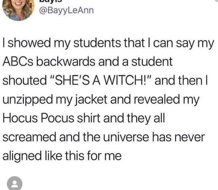 A hilariously embarrassing screenshot of a woman showing her students she can say ABCs backwards, getting busted for lying.