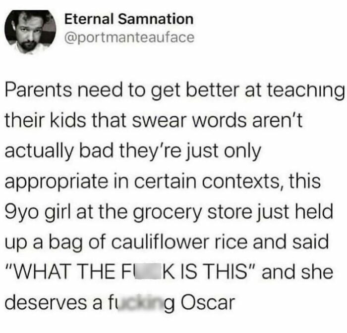 A funny screenshot about a 9-year-old girl who got busted for using swear words in a grocery store.