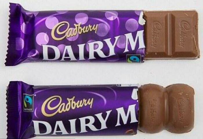 Cadbury Dairy Milk bars illustrate a change in chocolate size, infuriating people with new marketing practices.
