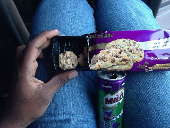 A package of Choco Chips cookies with only two small cookies inside, illustrating infuriating marketing practices.
