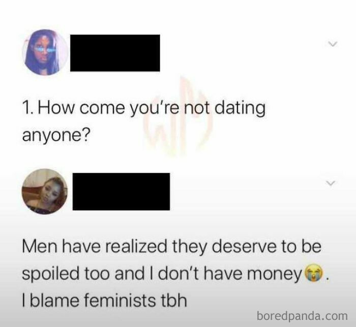 A screenshot shows text messages discussing dating standards and why some men are not dating anyone.
