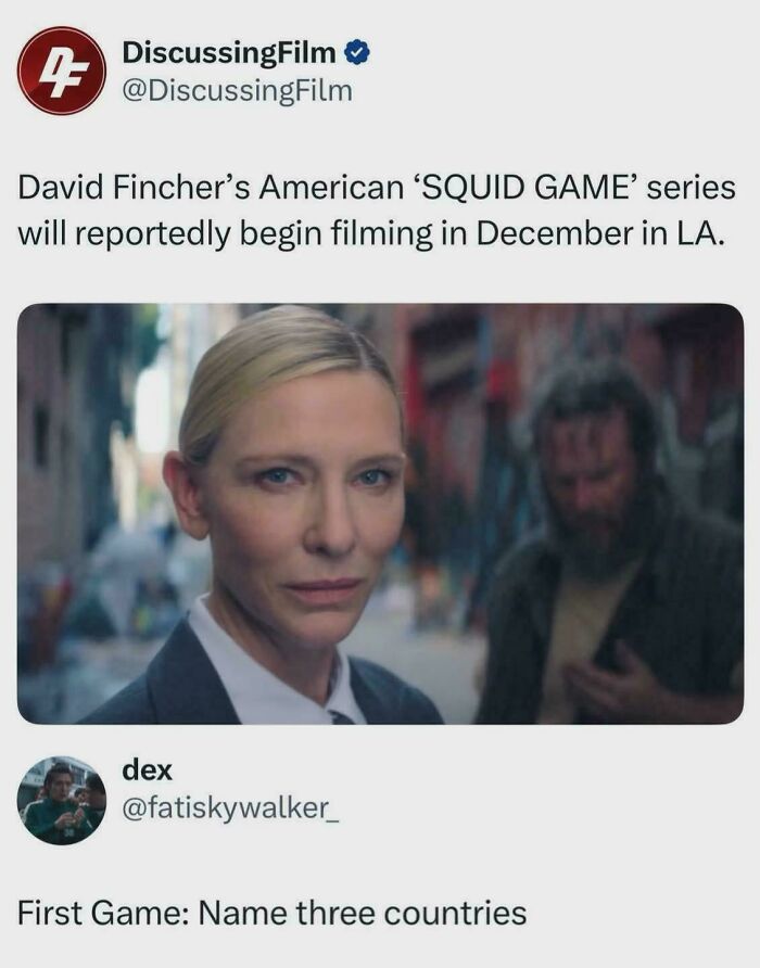 A meme with a news update about an American Squid Game series and a user comment about roasts or clapbacks.