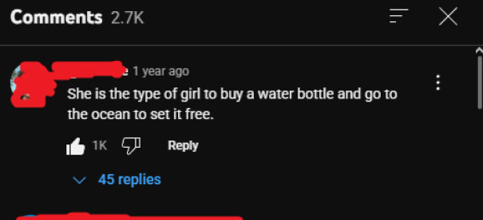 A screenshot showing a YouTube comment with 1K likes, serving as a clever clapback or roast.