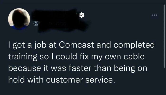 A tweet features a roast about someone getting a job at Comcast to fix their own cable faster.