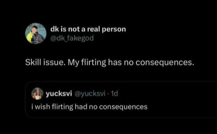A Twitter screenshot with a humorous tweet about flirting, providing a clever clapback.