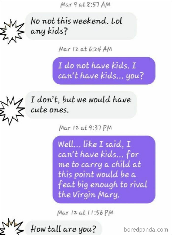 A woman messaging a toxic man discusses not being able to have children, yet the man persists in suggesting they would have cute ones.