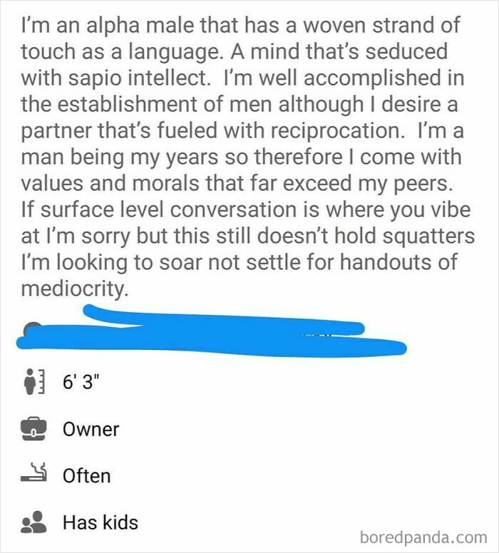 A dating app bio of toxic men that made women they were messaging uncomfortable and disappointed.