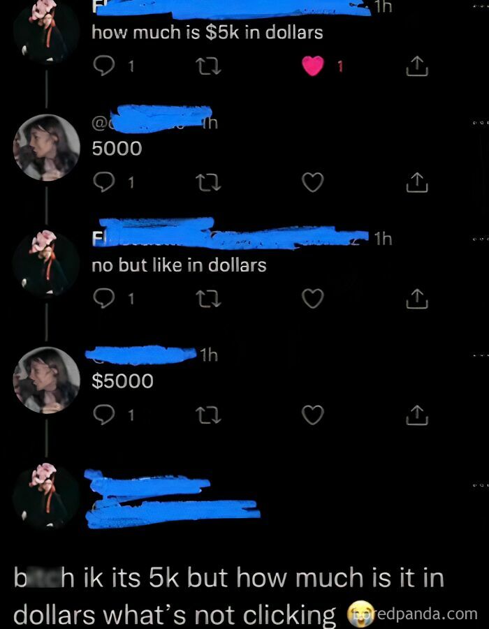 People had the pleasure of correcting someone online about the value of 5K dollars.