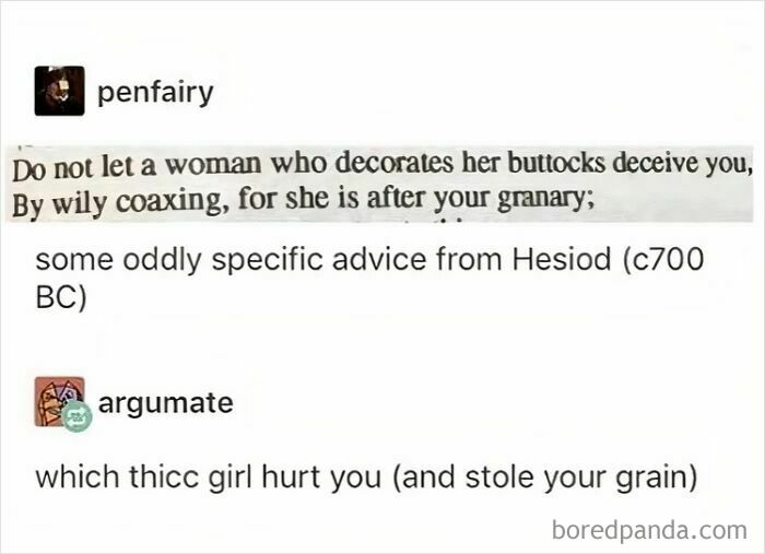 A social media post with ancient advice about dating standards and a humorous modern interpretation.