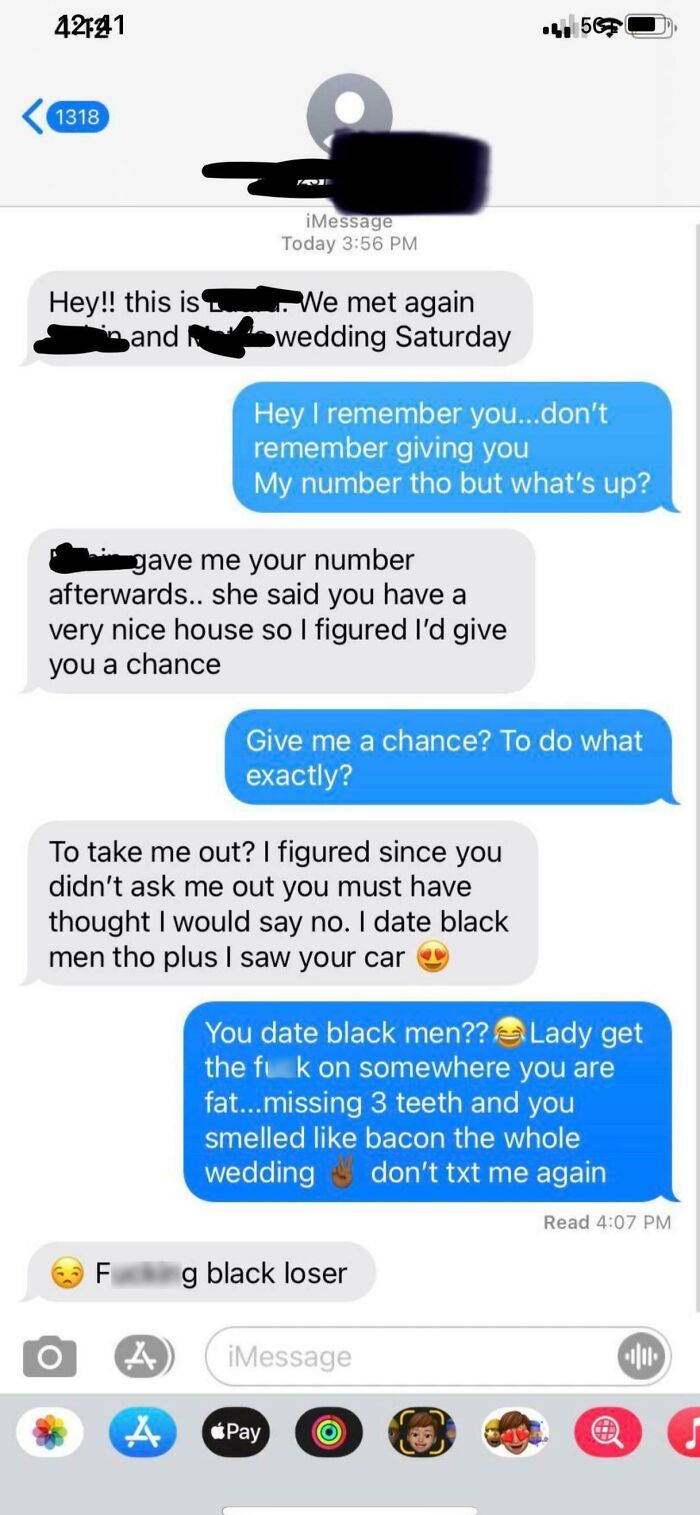 A text message conversation showing a woman's dating standards being rejected due to her perceived flaws.