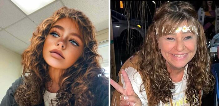 Two women with different looks, showing not natural poses on social media.