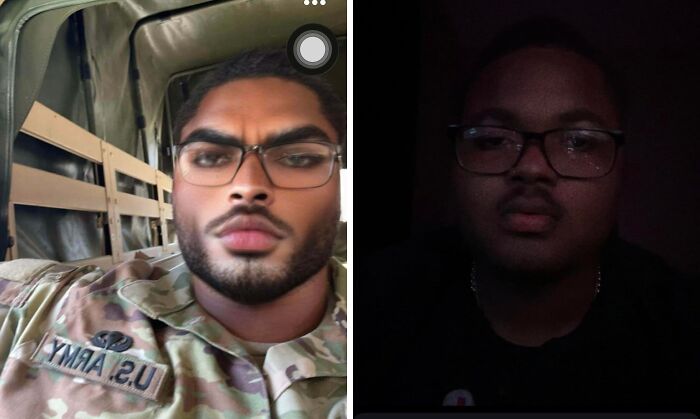 Before and after photo of a man using a filter, demonstrating people not natural on social media.