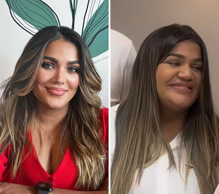 A split image showing people who didn't try to look natural on social media, one smiling brightly, the other with a forced grin.