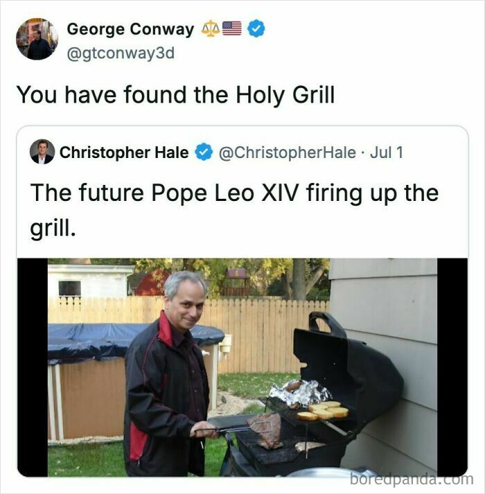 A man grilling outdoors, captioned as You Have Found The Holy Grill, sparking funny comments about the humorous situation.