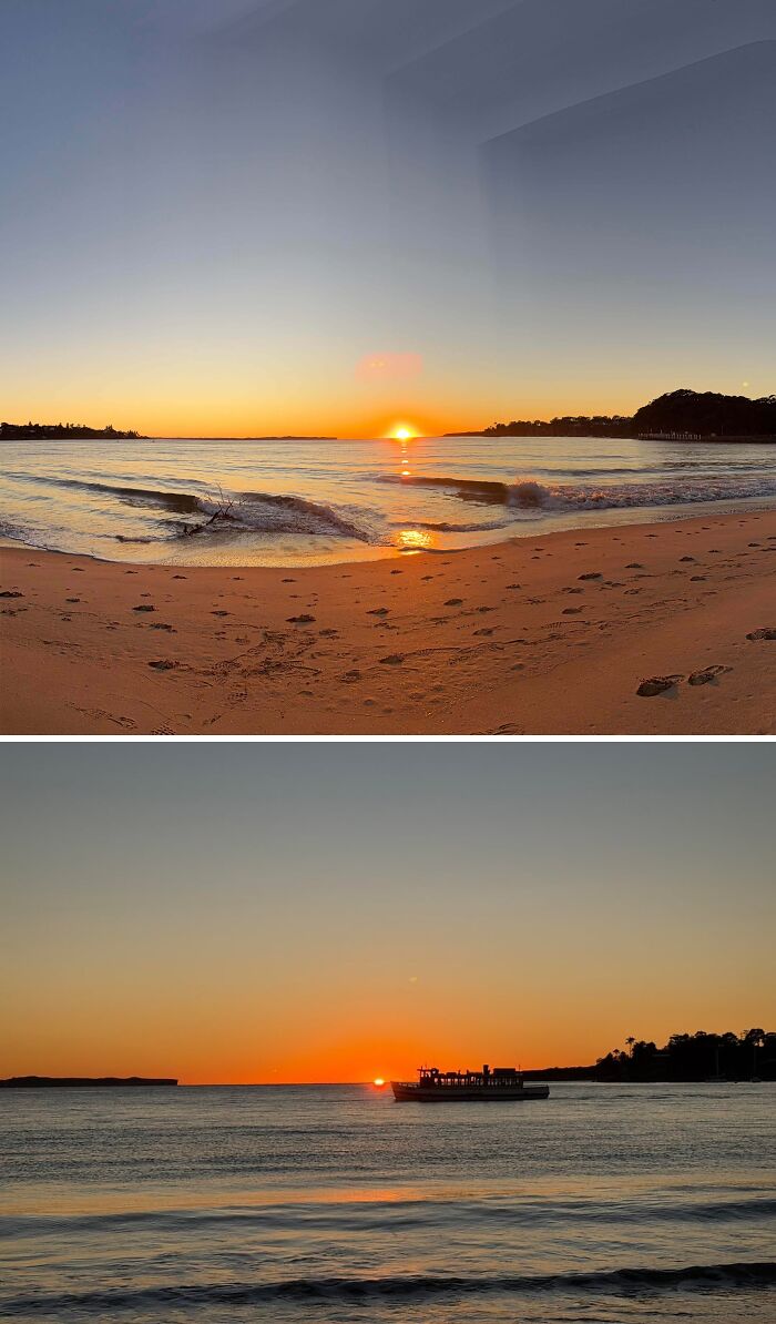 Interesting posts showing an Aussie beach at sunset with a boat on the water.