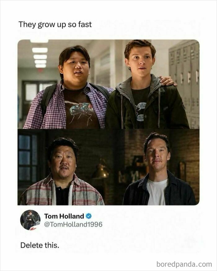 Image showing growth of TV, Movies, And Media actors Tom Holland, Jacob Batalon, and Benedict Cumberbatch.