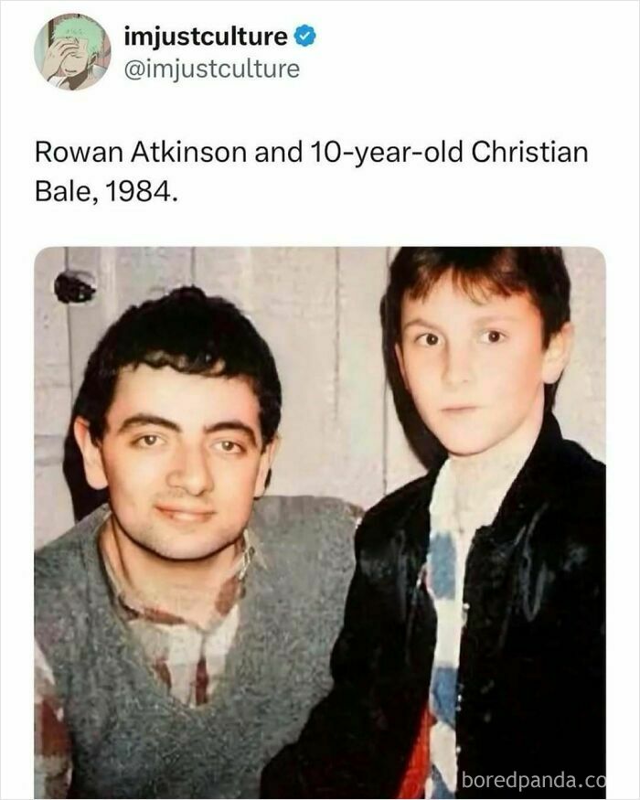 Rowan Atkinson and 10-year-old Christian Bale from TV, Movies, And Media, 1984.