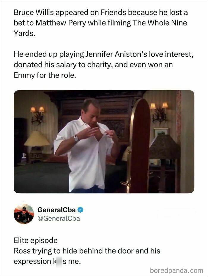 Interesting post about Bruce Willis as Matthew Perry's bet in Friends TV show.