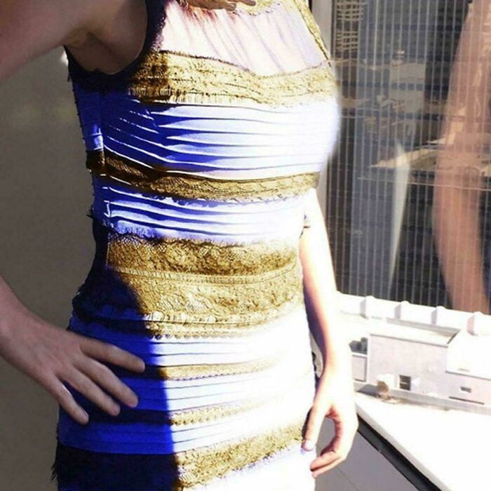 Real photo of a dress that appears blue and black or white and gold, making your brain question its true colors.