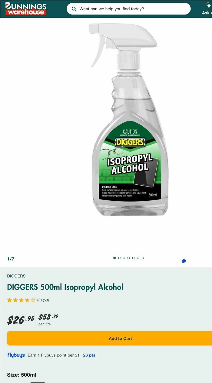 An Aussie post of Diggers 500ml Isopropyl Alcohol spray bottle, used for cleaning and sanitizing.