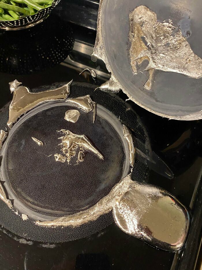 A melted pan on a stovetop, demonstrating the consequences of forgetting something extremely important.