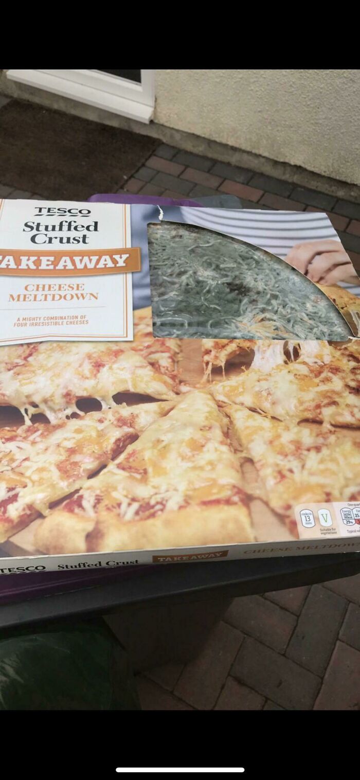 Frozen pizza with mold inside because it was forgotten