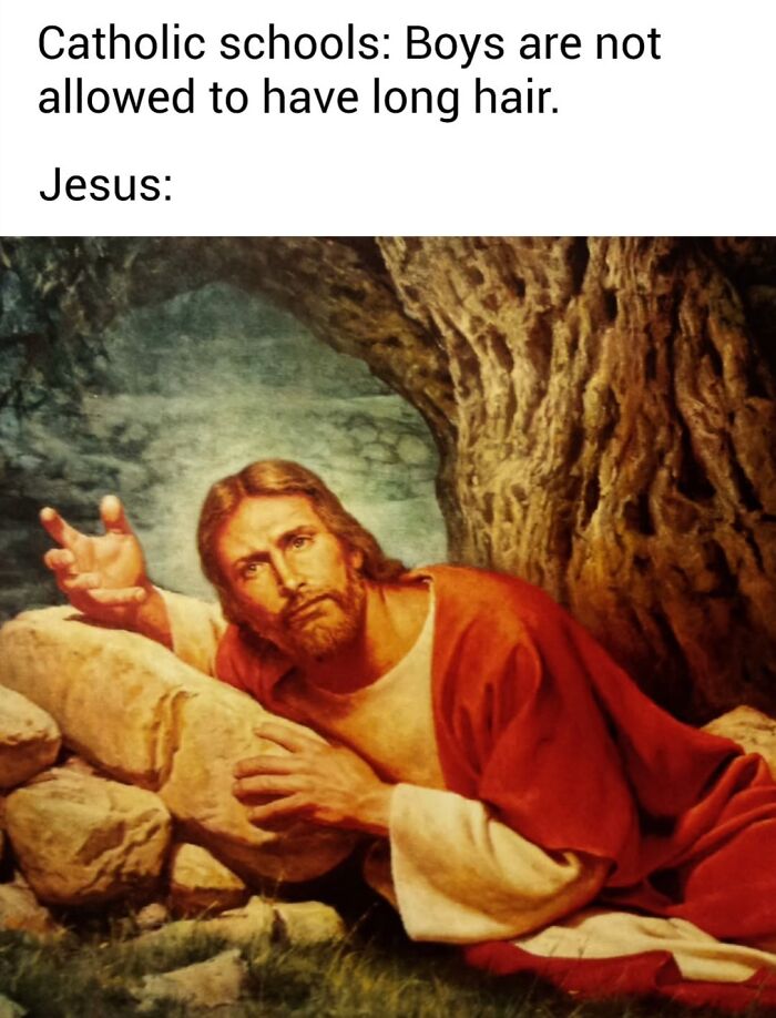 Classic painting turned into a modern comedy meme of Jesus. Art Memes Central.