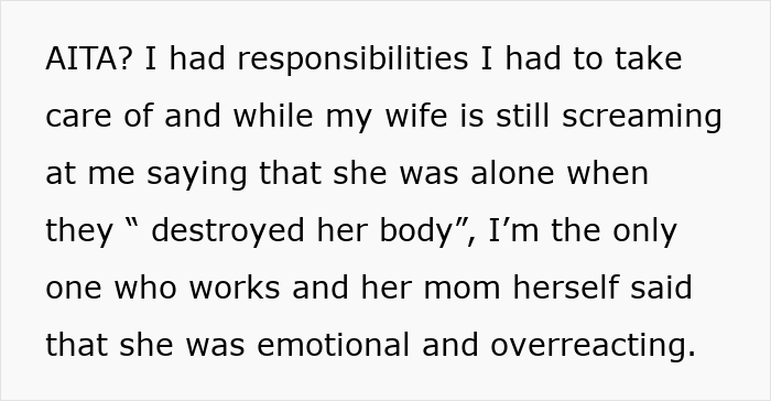 Text showing husband's complaint about wife's reaction during labor. Text showing husband's complaint about wife's reaction during labor.