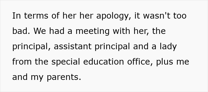 A teacher meets with the student, principal, and parents to apologize, learning a lesson instead. A teacher meets with the student, principal, and parents to apologize, learning a lesson instead.