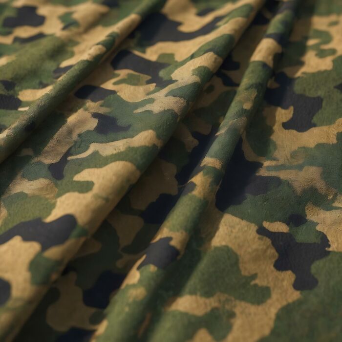 Close-up of camouflage fabric with green and brown patterns, a symbolic choice some regret for weddings.