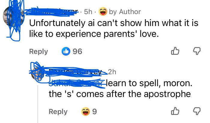 A social media screenshot showing a know-it-all correcting a grammar mistake about apostrophes.