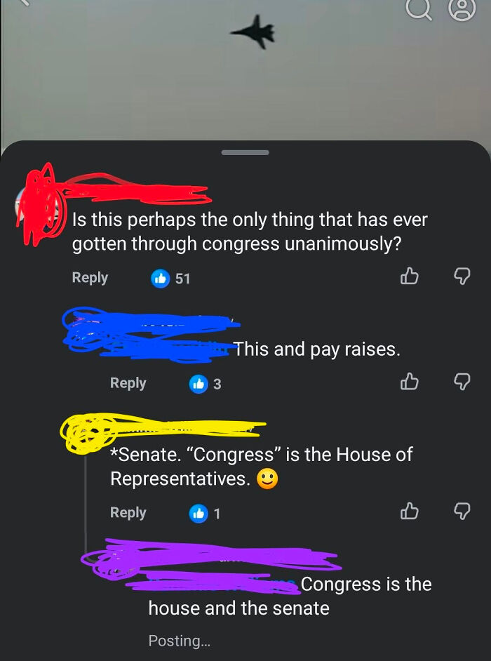 A know-it-all incorrectly defines Congress as only the House of Representatives in a social media exchange.