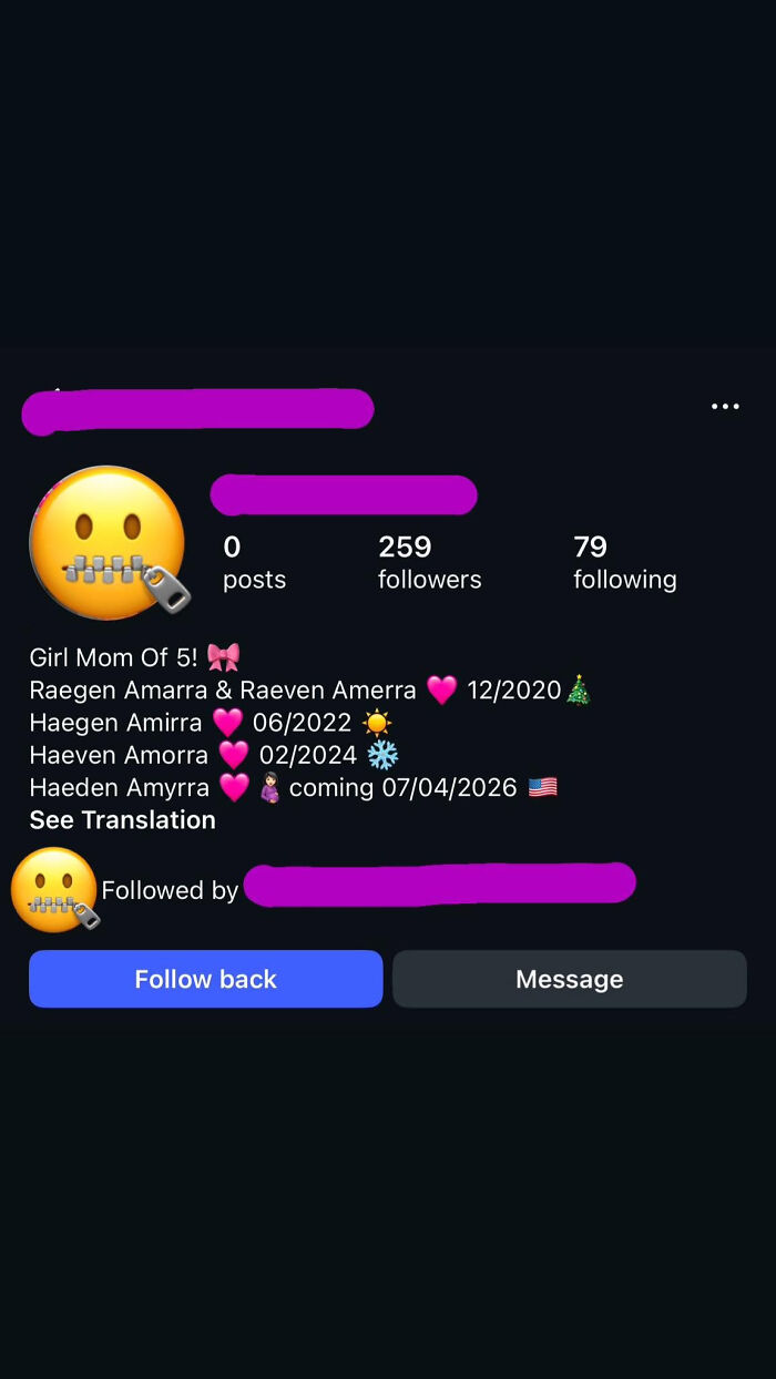 A social media profile shows several unusual names given by parents, highlighting the trend of unique baby names.